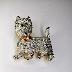 Vintage Dog Rhinestone Brooch